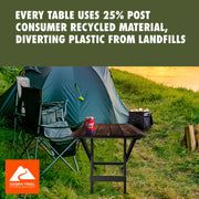 Ozark Trail Folding Outdoor Camp Side Table, Adjustable Height 19 to 21 in, Brown Wood Print, Lightweight Plastic