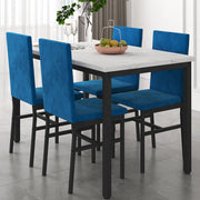 uhomepro Dining Sets04 5 Piece Dining Room Table Set, Modern Dining Table Sets with Blue Velvet Upholstered Chairs for 4, Faux Marble Pattern Rectangle Kitchen Table Set for Home, Living Room, Restaurant, Small Space