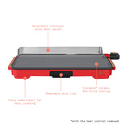 Beautiful XL Electric Griddle, 12 in x 22 in, EverGood Ceramic Nonstick Coating, Adjustable Temperature Control, Detachable Stainless Steel Backsplash, Removable Drip Tray, Tomato Red or Oyster Grey