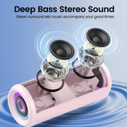 Cillso Portable Bluetooth Speaker M17, 20W HD Stereo Sound, Bluetooth 5.4, 20H Playtime, RGB LED Lights, IPX7 Waterproof, TWS Pairing, Pink