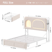 Hiphuta Full Size Velvet Upholstered Bed Frame with Storage Headboard, 2 Rolling Drawers, RGB LED Lighting, USB Charging Station, White