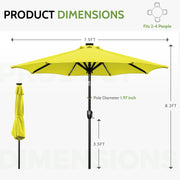 Scafild 7.5ft Outdoor Patio Umbrella with Solar-Powered LED Lights, Crank Open, Push-Button Tilt, Yellow Polyester Canopy, Steel Pole