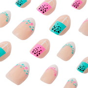 Claire S Teen Girls Boba Tea French Mani Press-On Nail Set, 24 Multicolor Stiletto Faux Nails, 42J7017HBAZA