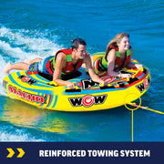 WOW Watersports Macho 2 Person Deck Cockpit Inflatable Towable Water Tube, Heavy-Duty PVC, UV-Protected Nylon, 340 lb Capacity, 16-1010
