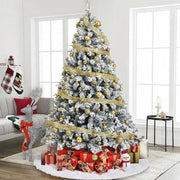 Yexmas 7.5ft Snow Flocked Christmas Tree Pre-Lit Artificial Skirt White