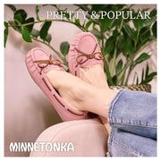Minnetonka Cally Women's Slipper, Cinnamon Suede, Faux Fur Lined, Moccasin Toe, Leather Tie, Thin Rubber Outsole, Size 9