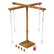 MinnARK 4-Player On The Hook Ring and String Party Game, Wooden Construction, Includes Scoring Pegs and Plastic Cups, MAS-4RING