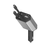 Zsou 4-in-1 Retractable Car Charger with USB-C and Lightning Cables, Dual USB Ports, 45W Total Output, Black
