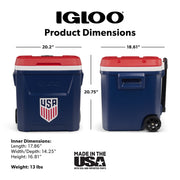 Igloo 60 QT Laguna Rolling Cooler with Cool Riser Technology and THERMECOOL Insulation, Red White and Blue, 35282