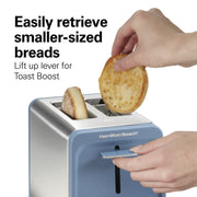 Hamilton Beach Contemporary 2 Slice Toaster, Wide 2.5-Inch Slots, Bagel Function, Toast Boost, Auto Shutoff, Steel Blue, 22977J
