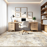 UERMEI 8'x10' Washable Area Rug, Modern Abstract Design, Non-Slip TPR Rubber Backing, Low Pile Polyester Carpet, Grey Gold, X23109B