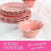 Paris Hilton Heiress Collection 12-Piece Dinnerware Set, Rose Pink, Scalloped Ruffle Rim, Durable Ceramic Stoneware, Microwave and Dishwasher Safe, Service for 4, PH13812-AZ