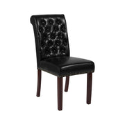 Flash Furniture Hercules Parsons Chair, Black LeatherSoft Upholstery, Rolled Button Tufted Back, Brass Nailhead Trim, Walnut Wood Legs