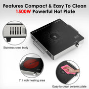 Adorer T1 Hot Plate Electric Single Burner 1500W Portable Burner with Adjustable Temperature & Stay Cool Handles