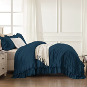 ANGENIA Full Size Comforter Set, Soft Washed Microfiber, Navy Blue, 3 Pieces with Ruffle Fringe