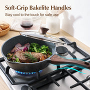 Sensarte SA-YJ7-WHITE-3PCS Nonstick Ceramic Cookware Set, 10-Piece, Gray Granite, Induction Compatible, Die-Cast Aluminum with Stainless Steel Base