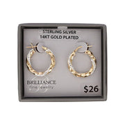 Brilliance Fine Jewelry 14K Gold Plated Sterling Silver Crystal Twisted Round Hoop Earrings, Yellow