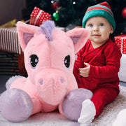 MorisMos Giant Unicorn Stuffed Animal, 32-Inch Ultra-Soft Pink Plush Toy with Zipper for Easy Cleaning