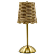 Sterling & Noble Cordless Indoor Table Lamp, Natural Rattan Woven Shade, Brushed Brass Base - Portable