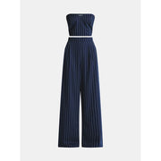 No Boundaries Sweetheart Neck Strapless Tube Top and Wide Leg Pants Set, Dark Navy, XS