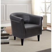 Foxhill Faux Leather Bucket Accent Chair, Deep Padded Seat, Wraparound Backrest, Carbon Gray, Wood and Metal Frame