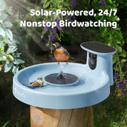 Birdfy Bird Bath Pro Outdoor Bird Bath Basin with Solar-Powered Fountain, Dual-Lens 1080P HD Camera, 20in Round Blue Hanging Design