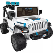 Power Wheels Jeep Wrangler 4Xe Ride-On Toy with Sounds and Working Light Bar, Multi-Terrain Traction, Seats 2, Ages 3+ Years