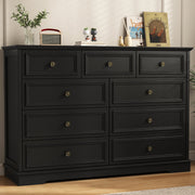 IDEALSOUL Black 9 Drawer Dresser, Retro Wood Storage Cabinet with Round Bronze Handles, Spacious Combo Design for Bedroom, Living Room, Hallway