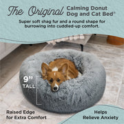 Best Friends by Sheri Original Calming Donut Dog and Cat Bed, Medium 30in x 30in, Gray Shag Faux Fur, Orthopedic Support, Machine Washable Cover