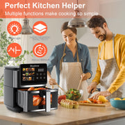 Bluebow 9QT Air Fryer, Large Touchscreen, 12-in-1 Multi-Functional, Visible Window, Oil-Free Cooking, Black