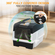 PHANCIR Enclosed Cat Litter Box, Foldable Lightweight with Sliding Drawer, Odor Neutralizing System, Large, Black