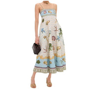 Women High Waist Printed Sleeveless Sundress Casual Loose Fit A-Line Dress for Daily Outdoor, S