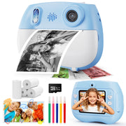 Topvision Kids Print Camera, 12MP Dual Front and Rear Cameras, Built-in Thermal Printer with 32GB Storage, 2.4-Inch IPS Screen, Blue or Pink