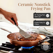 Gotham Steel Hammered Cream 12 Inch Nonstick Ceramic Frying Pan with Tempered Glass Lid, Induction Compatible, Oven Safe to 500F, Dishwasher Safe