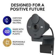Logitech Brio 1080p Auto Light Correction Privacy Shutter USB-C Webcam, Graphite