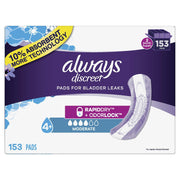 Always 80330797 Discreet Incontinence Pads, Moderate Absorbency, 153 pads
