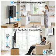 PERLECARE MountFTV Universal Swivel TV Stand with Power Outlet, Adjustable Height, Tempered Glass Base, Fits 32-80 Inch TVs up to 99 lb, VESA 600x400mm, MF-TVS-BQ-31-XB