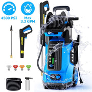 SUGIFT Electric Pressure Washer, 4500 PSI, 3.2 GPM, 2000W Motor, LED Touchscreen Adjustable Pressure, 5 Quick-Connect Nozzles, Foam Cannon, Built-In Hose Reel, Portable with Large Wheels, Blue