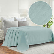 Home City Inc. Superior Milan Cotton Textured Striped Woven Blanket, Dobby Jacquard Weave, Aqua, California King 108x100 in