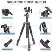 Fooletu Shooting Tripod with Adjustable Height 25-75 in, Aluminum Alloy, Black, Shooting Saddle Clamp, 360 Rotating Ball Head KQ-299+K-1