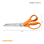Fiskars 8-Inch Pinking Shears with Pointed Tip, Precision-Ground Stainless Steel Blades, Ergonomic Orange Handle
