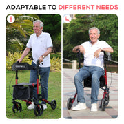 Cosywill Foldable Rollator Mobility Walker with Adjustable Handles and Backrest, 10-Inch Wheels, Memory Foam Seat, Light Red