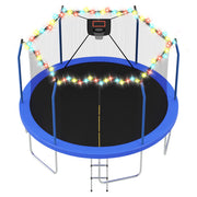 Euroco 14ft Round Trampoline with LED Lights, Basketball Hoop, Enclosure Net, Ladder, Galvanized Steel Frame, 1500 lbs Capacity