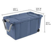 Sterilite Extra-Large Wheeled Industrial Storage Bin, 40 Gallon Durable Plastic Tote with Latching Lid and Pull Handle, Blue, 2 Pack 1469-8P