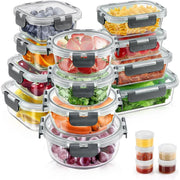 Taimasi GFS-34 34pcs Glass Food Storage Containers with Lids Set, Airtight Meal Prep Containers (17 Containers & 17 Lids), Grey