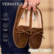 Minnetonka Men's Pile Lined Hardsole Moccasin Slippers, Charcoal, Size 11, 3907-010