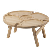 Thyme & Table Wooden Picnic Serving Board with Foldable Legs, Bamboo, Brown, 13.8 in Diameter