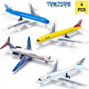 Ludolm Die Cast Metal Airplane Toys 4 Pack, Pull Back Play Vehicles in Blue White Yellow for Kids Ages 3 to 8