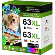 Halofox 63XL Ink Cartridges Compatible for HP 63 ink cartridges for Printer (2-Pack)