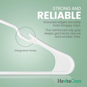HevraCom Plastic Clothes Hangers, White, 50 Pack, Strong Durable Non Slip with Grooved Shoulders and Clipless Design, Classic-Set